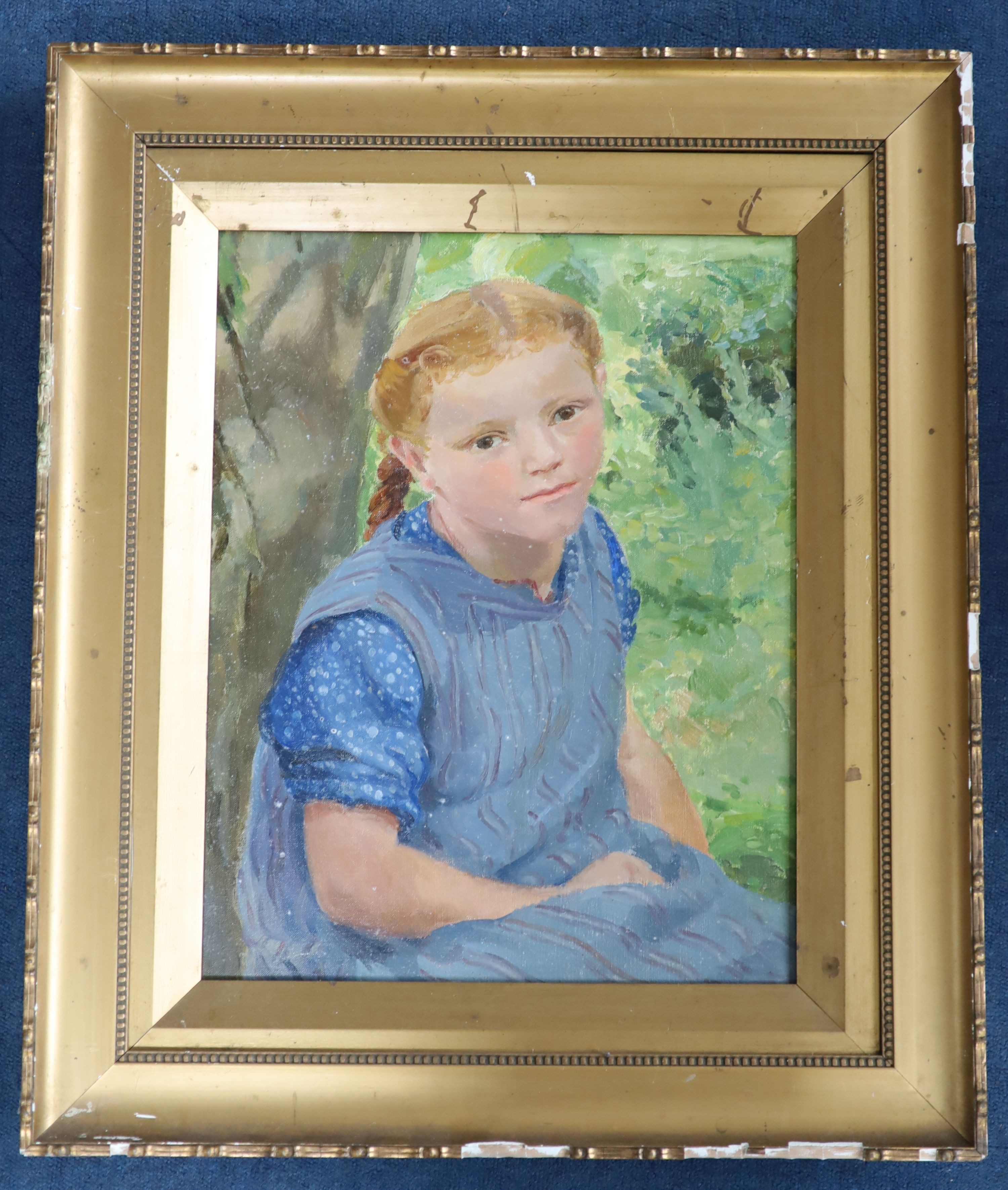 Camilla Alexander, oil on canvas, 'Anna Lisa', East Kent Art Society label verso, 49 x 38cm